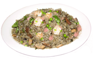Order Squid rice (w. shrimp, ham, green peas  and french ginger) food online from Sabor Latino store, The Bronx on bringmethat.com